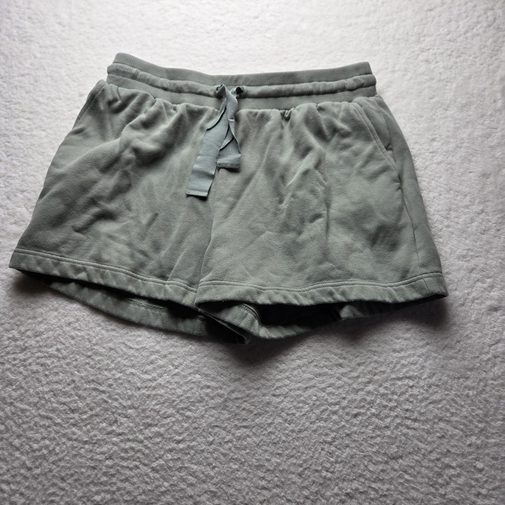 Lou & Grey Sweat Shorts Womens L Green Fleece Elastic‎ Waist Drawstring Casual
